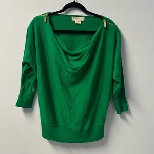 MICHAEL MK women's green draped neck 1/2 sleeve blouse with gold hardware, P/L.